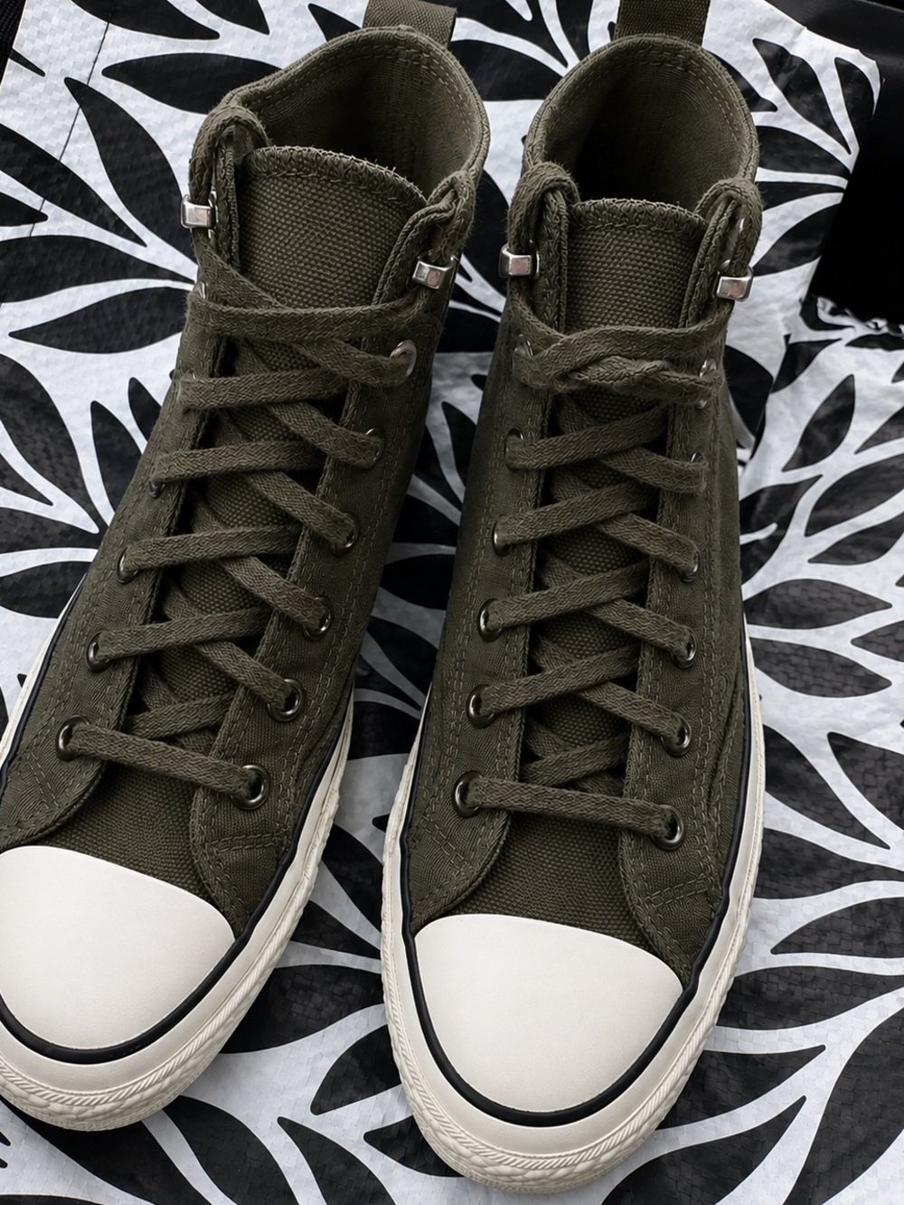 Converse High-Top Sneakers - Olive & White Toe